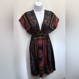 NWOT POETRY CLOTHING Kaftan Dress L Boho Paisley Floral V-Neck Kimono Sleeves
